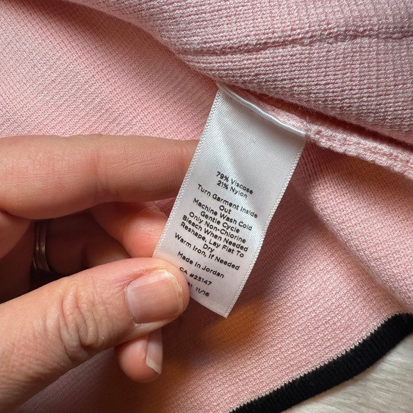 Talbots Pink Black Contrast Trim Open Front Cardigan Sweater Gold Buttons Mens M - Picture 4 of 5